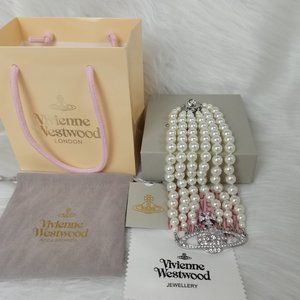 Vivienne Westwood Three Row Pearl Bas Relief Choker